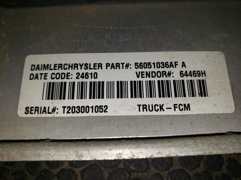 2002 DODGE RAM1500 FRONT CONTROL MODULE (FCM). PART NUMBER 56051036AF